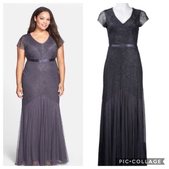 Adrianna Papell charcoal beaded cap sleeve dress - Picture 4 of 8